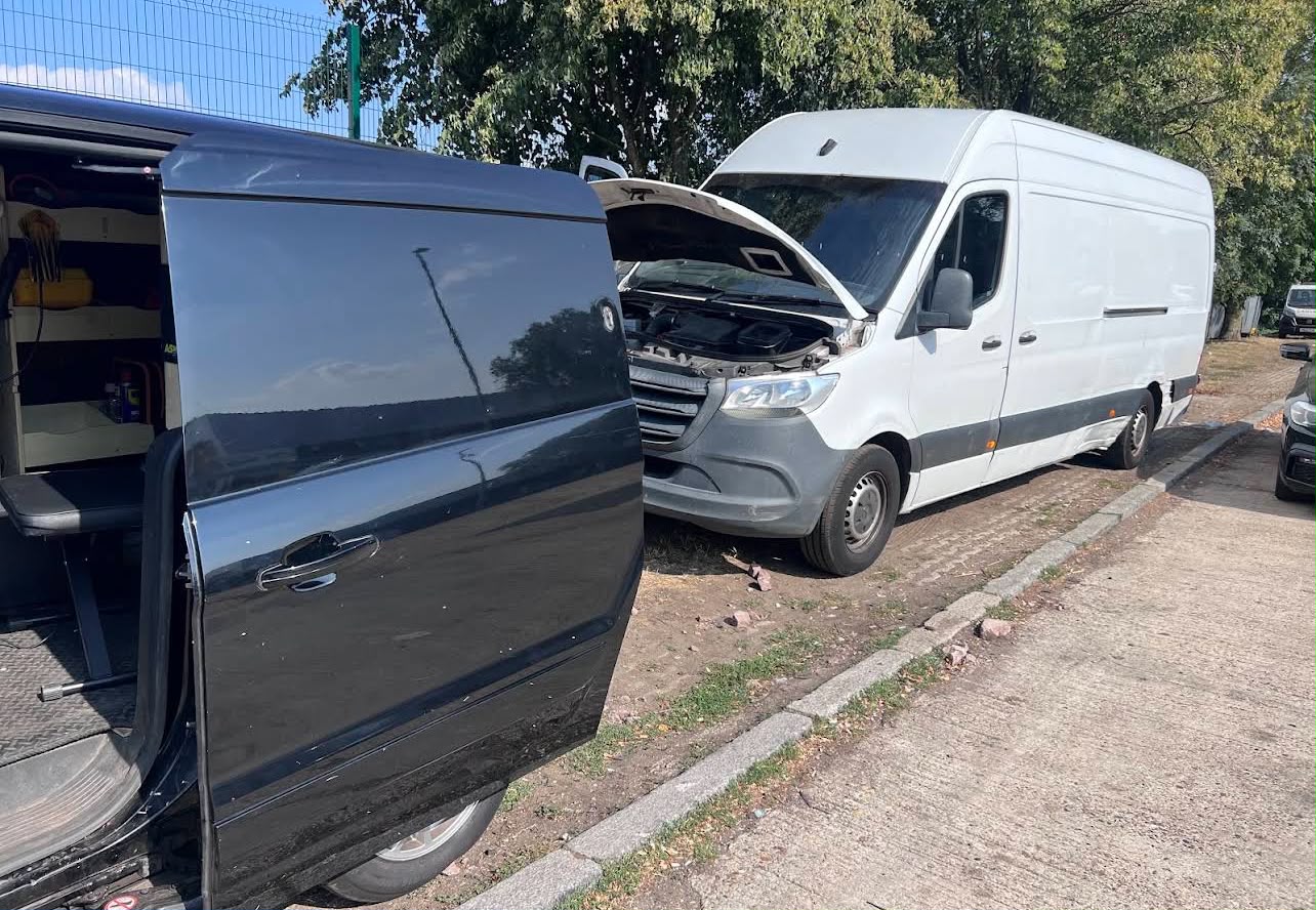 Mobile service van alongside a Mercedes Sprinter remap