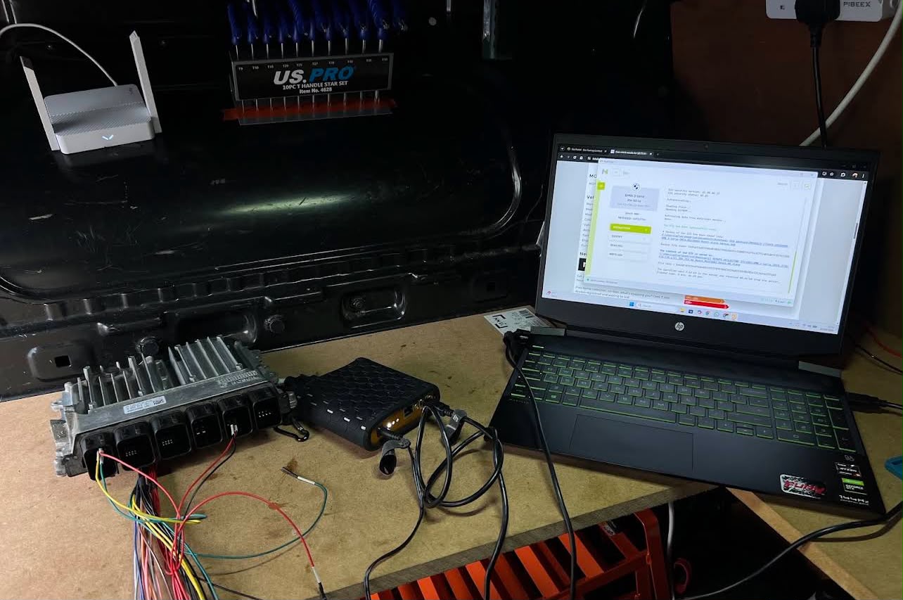 BMW ECU bench read on the van workbench