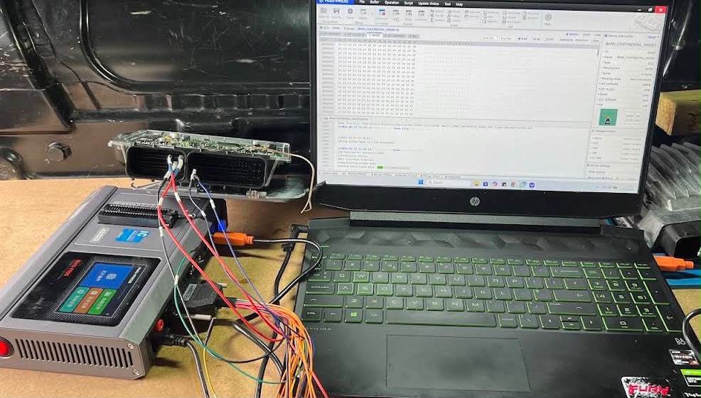 BMW Continental ECU being read on the bench programmer